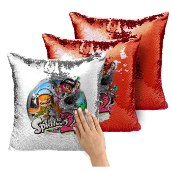 Splatoon 2, Μαξιλάρι καναπέ Μαγικό Κόκκινο με πούλιες 40x40cm περιέχεται το γέμισμα
