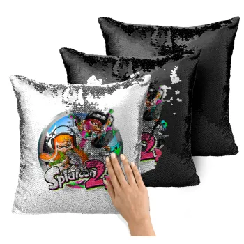 Splatoon 2, Μαξιλάρι καναπέ Μαγικό Μαύρο με πούλιες 40x40cm περιέχεται το γέμισμα