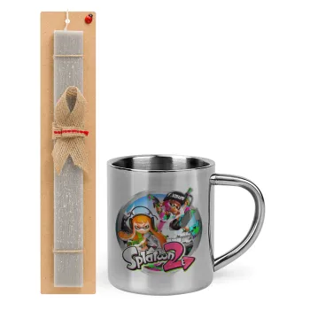 Splatoon 2, Easter Set, metallic thermal cup (300ml) & Easter aromatic flat candle (30cm) (GRAY)