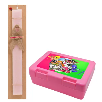 Splatoon 2, Easter Set, children's snack container PINK & scented flat Easter candle (30cm) (PINK)
