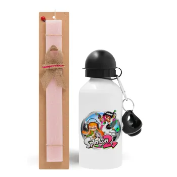 Splatoon 2, Easter Set, metallic aluminum bottle (500ml) & aromatic flat Easter candle (30cm) (PINK)