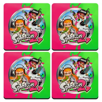 Splatoon 2, ΣΕΤ 4 Σουβέρ ξύλινα τετράγωνα (9cm)