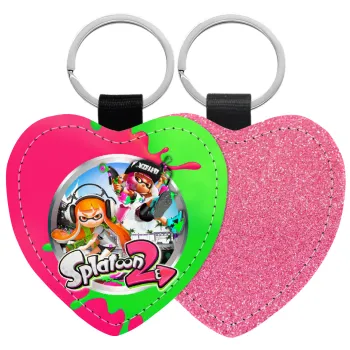 Splatoon 2, Μπρελόκ PU δερμάτινο glitter καρδιά ΡΟΖ