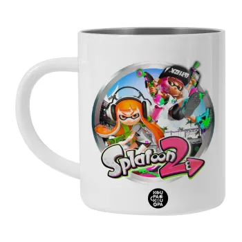 Splatoon 2, Λευκή Ανοξείδωτη Μεταλλική Κούπα 450ml - Διπλού Τοιχώματος 