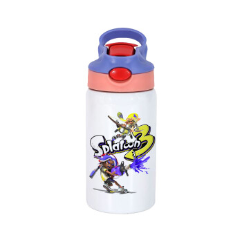 Splatoon 3, Children's hot water bottle, stainless steel, with safety straw, pink/purple (350ml)