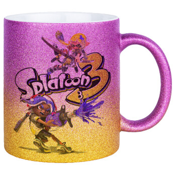 Splatoon 3, Κούπα Χρυσή/Ροζ Glitter, κεραμική, 330ml