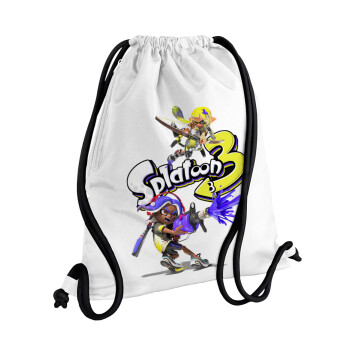 Splatoon 3, Τσάντα πλάτης πουγκί GYMBAG λευκή, με τσέπη (40x48cm) & χονδρά κορδόνια