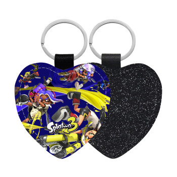 Splatoon 3, Μπρελόκ PU δερμάτινο glitter καρδιά ΜΑΥΡΟ