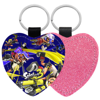 Splatoon 3, Μπρελόκ PU δερμάτινο glitter καρδιά ΡΟΖ