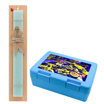 Splatoon 3, Easter Set, children's snack container BLUE & Easter aromatic flat candle (30cm) (TURQUOISE)