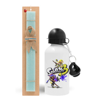 Splatoon 3, Easter Set, metallic aluminum water bottle (500ml) & scented flat candle (30cm) (TURQUOISE)