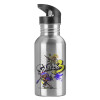 Water bottle Silver with straw, stainless steel 600ml