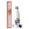 Easter Set, metallic stainless steel water bottle (750ml) & scented flat Easter candle (30cm) (PINK)