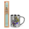 Easter Set, metallic thermal cup (300ml) & aromatic flat Easter candle (30cm) (TURQUOISE)