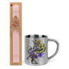 Easter Set, metallic thermal cup (300ml) & aromatic flat Easter candle (30cm) (PINK)