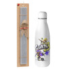 Easter Set, metallic stainless thermos bottle (500ml) & scented flat Easter candle (30cm) (GRAY)