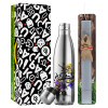 Easter Set, metallic stainless thermos flask (500ml) & scented flat Easter candle (30cm) (GRAY)