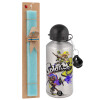 Easter Set, metallic silver aluminum water bottle (500ml) & scented flat Easter candle (30cm) (TURQUOISE)