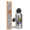 Easter Set, metallic silver aluminum water bottle (500ml) & aromatic flat Easter candle (30cm) (GRAY)