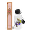 Easter Set, metallic aluminum bottle (500ml) & aromatic flat Easter candle (30cm) (PINK)