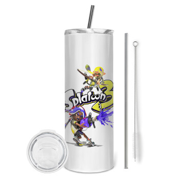 Splatoon 3, Eco friendly stainless steel tumbler 600ml, with metal straw & cleaning brush