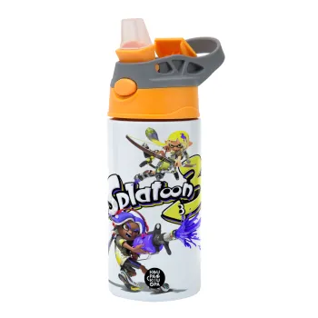 Splatoon 3, Παιδικό παγούρι θερμό, ανοξείδωτο, με καλαμάκι ασφαλείας, Πορτοκαλί/Γκρι (360ml) BPA-FREE