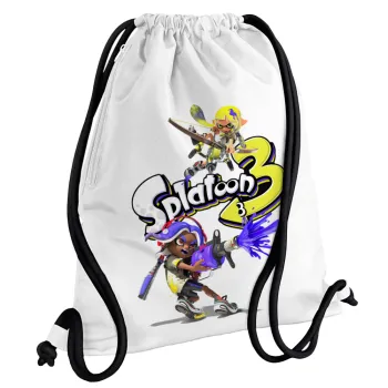 Splatoon 3, Backpack pouch GYMBAG white, with pocket (40x48cm) & thick cords