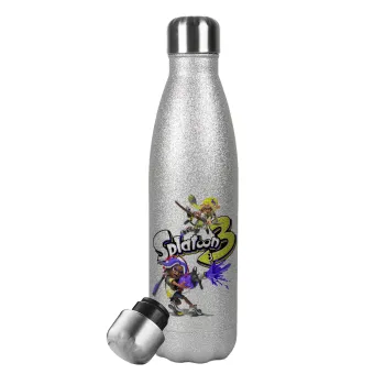Splatoon 3, Metallic Glitter Silver Thermos Flask (Stainless steel), double-walled, 500ml
