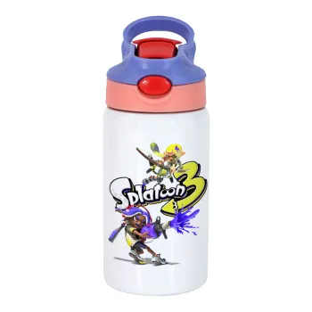 Splatoon 3, Children's hot water bottle, stainless steel, with safety straw, pink/purple (350ml)