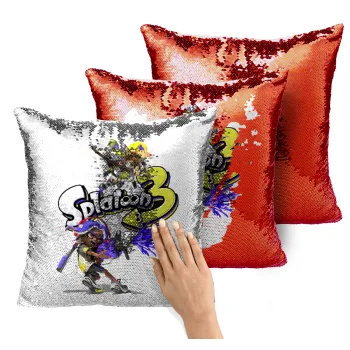 Splatoon 3, Μαξιλάρι καναπέ Μαγικό Κόκκινο με πούλιες 40x40cm περιέχεται το γέμισμα