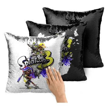 Splatoon 3, Μαξιλάρι καναπέ Μαγικό Μαύρο με πούλιες 40x40cm περιέχεται το γέμισμα