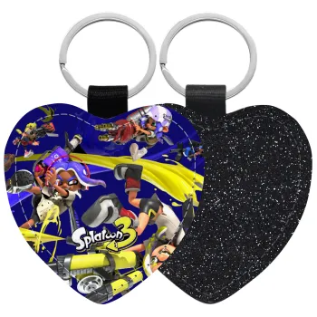 Splatoon 3, Μπρελόκ PU δερμάτινο glitter καρδιά ΜΑΥΡΟ