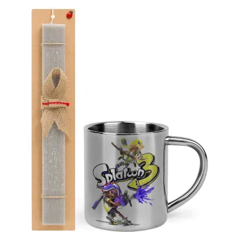 Splatoon 3, Easter Set, metallic thermal cup (300ml) & Easter aromatic flat candle (30cm) (GRAY)