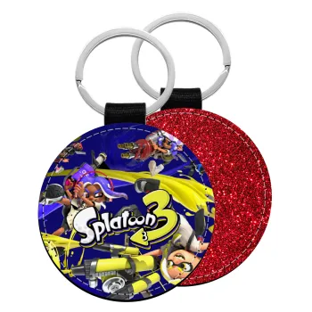 Splatoon 3, Μπρελόκ Δερματίνη, στρογγυλό ΚΟΚΚΙΝΟ (5cm)