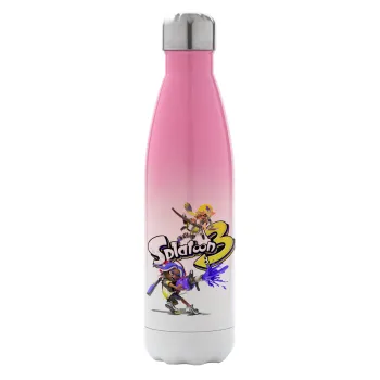 Splatoon 3, Μεταλλικό παγούρι θερμός Ροζ/Λευκό (Stainless steel), διπλού τοιχώματος, 500ml