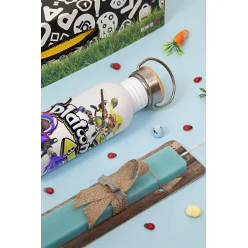 Splatoon 3, Easter Set, metallic silver aluminum water bottle (500ml) & scented flat Easter candle (30cm) (TURQUOISE)