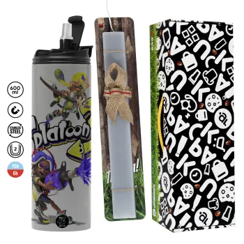 Splatoon 3, Easter candle with Grey Tumbler Thermo 600ml & aromatic flat candle (30cm) (GREY)