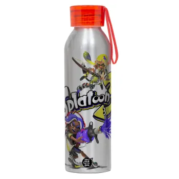 Splatoon 3, Αλουμινένιο Αθλητικό Μπουκάλι 650ml – Ασημί με Κόκκινο Καπάκι και Λουράκι Σιλικόνης