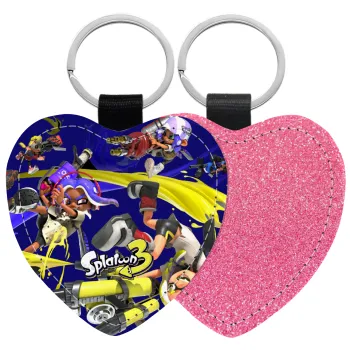 Splatoon 3, Μπρελόκ PU δερμάτινο glitter καρδιά ΡΟΖ