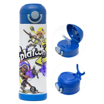 Splatoon 3, Παιδικό παγούρι θερμό, ανοξείδωτο, με καλαμάκι ασφαλείας, ΜΠΛΕ (500ml)