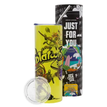Splatoon 3, Neon Yellow Travel Tumbler θερμό, μεταλλικό καλαμάκι(Ανωξείδωτο 304 Food grade, BPA free, 600ml)