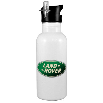 Land Rover, White water bottle with straw, stainless steel 600ml