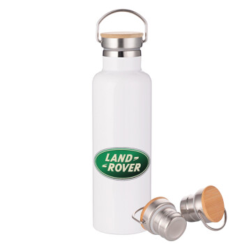 Land Rover, Stainless steel White with wooden lid (bamboo), double wall, 750ml