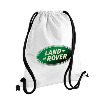 Land Rover, Τσάντα πλάτης πουγκί GYMBAG λευκή, με τσέπη (40x48cm) & χονδρά κορδόνια