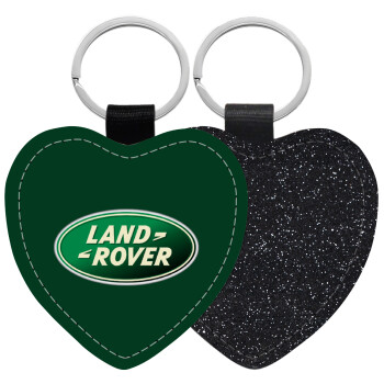Land Rover, Μπρελόκ PU δερμάτινο glitter καρδιά ΜΑΥΡΟ