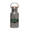 Stainless steel metallic thermos flask, silver with a bamboo lid, double-walled, 350ml.
