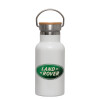 Metallic thermos (Stainless steel) White with wooden lid (bamboo), double-walled, 350ml