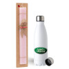 Easter Set, metallic stainless steel water bottle (750ml) & scented flat Easter candle (30cm) (PINK)