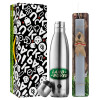 Easter Set, metallic stainless thermos flask (500ml) & scented flat Easter candle (30cm) (GRAY)