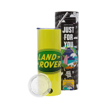 Land Rover, Neon Yellow Travel Tumbler, with metal straw (Stainless steel 304 Food grade, BPA free, 600ml)